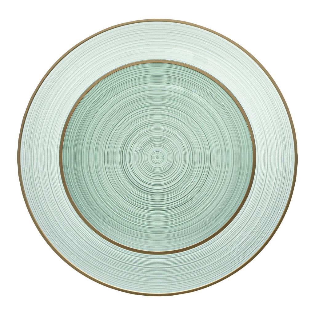 Moderna Round Green Translucent Plastic Gold-Rimmed Plate Set - Rippled, Includes 7 1/4" and 10" Plates - 40 count box