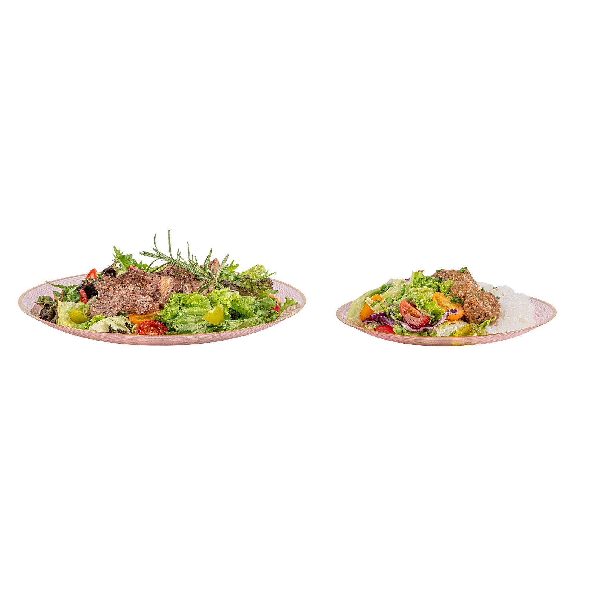 Moderna Round Pink Translucent Plastic Gold-Rimmed Plate Set - Rippled, Includes 7 1/4" and 10" Plates - 40 count box