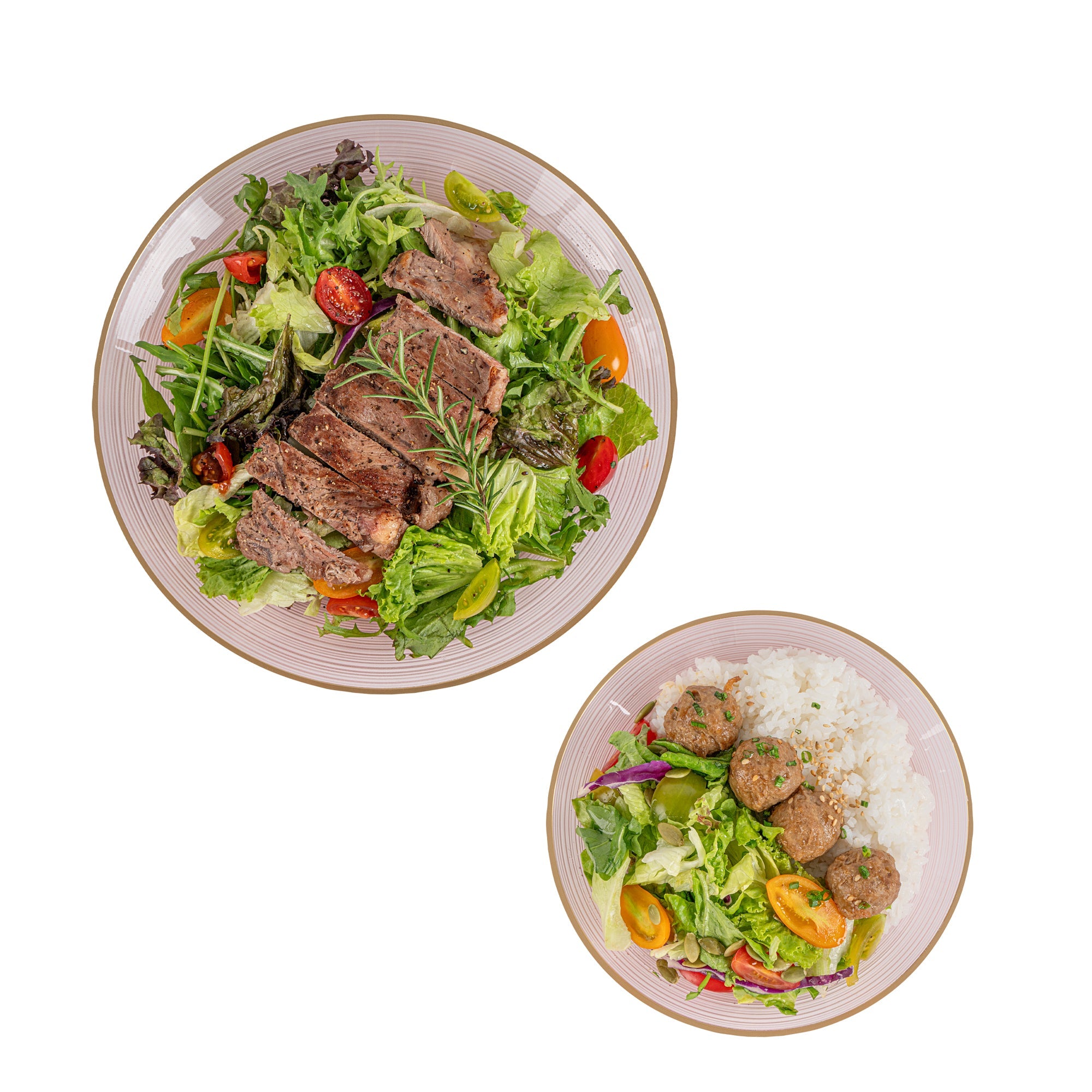 Moderna Round Pink Translucent Plastic Gold-Rimmed Plate Set - Rippled, Includes 7 1/4" and 10" Plates - 40 count box
