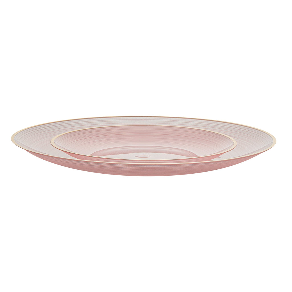 Moderna Round Pink Translucent Plastic Gold-Rimmed Plate Set - Rippled, Includes 7 1/4" and 10" Plates - 40 count box