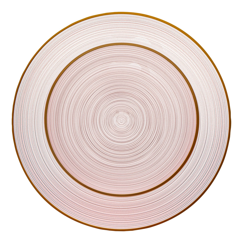 Moderna Round Pink Translucent Plastic Gold-Rimmed Plate Set - Rippled, Includes 7 1/4" and 10" Plates - 40 count box