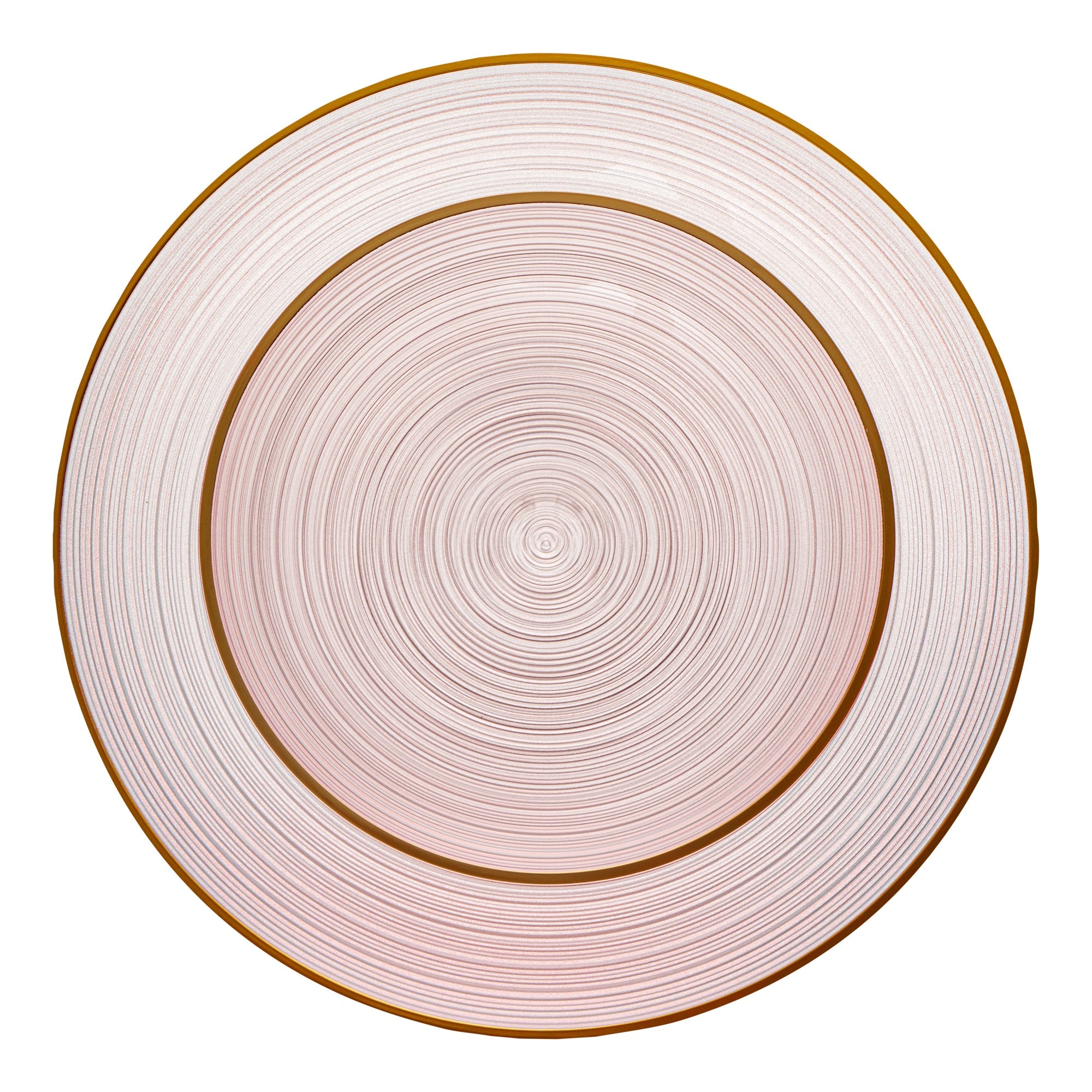 Moderna Round Pink Translucent Plastic Gold-Rimmed Plate Set - Rippled, Includes 7 1/4" and 10" Plates - 40 count box
