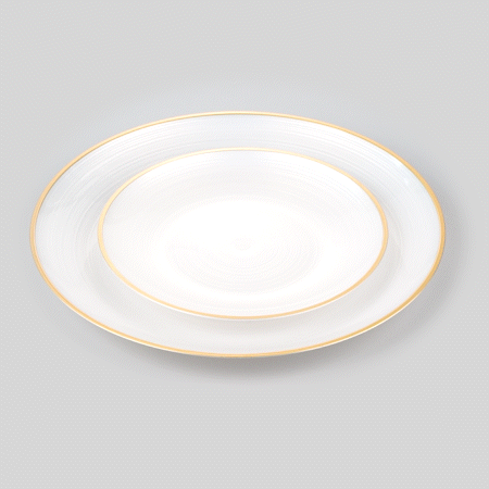 Moderna Round White Translucent Plastic Gold-Rimmed Plate Set - Rippled, Includes 7 1/4" and 10" Plates - 40 count box