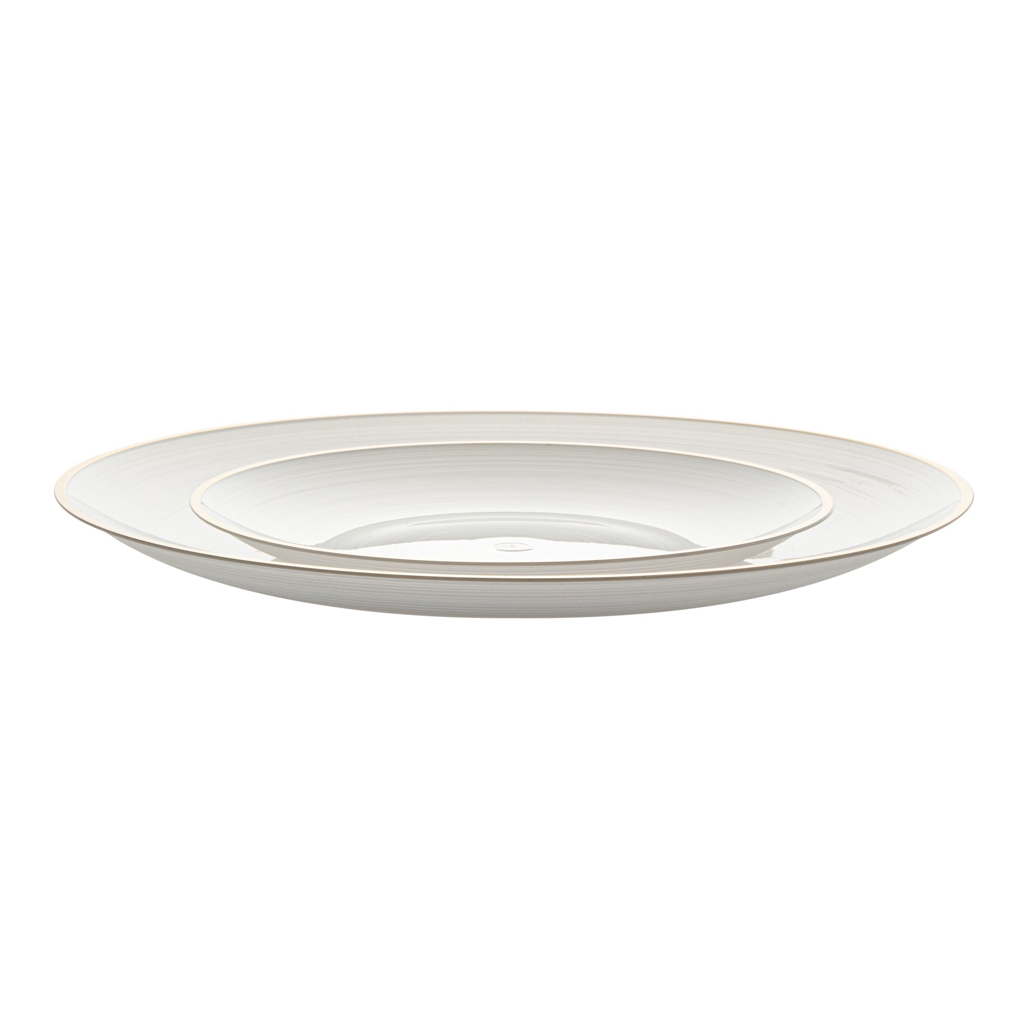 Moderna Round White Translucent Plastic Gold-Rimmed Plate Set - Rippled, Includes 7 1/4" and 10" Plates - 40 count box