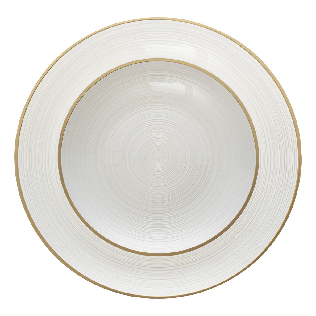 Moderna Round White Translucent Plastic Gold-Rimmed Plate Set - Rippled, Includes 7 1/4" and 10" Plates - 40 count box