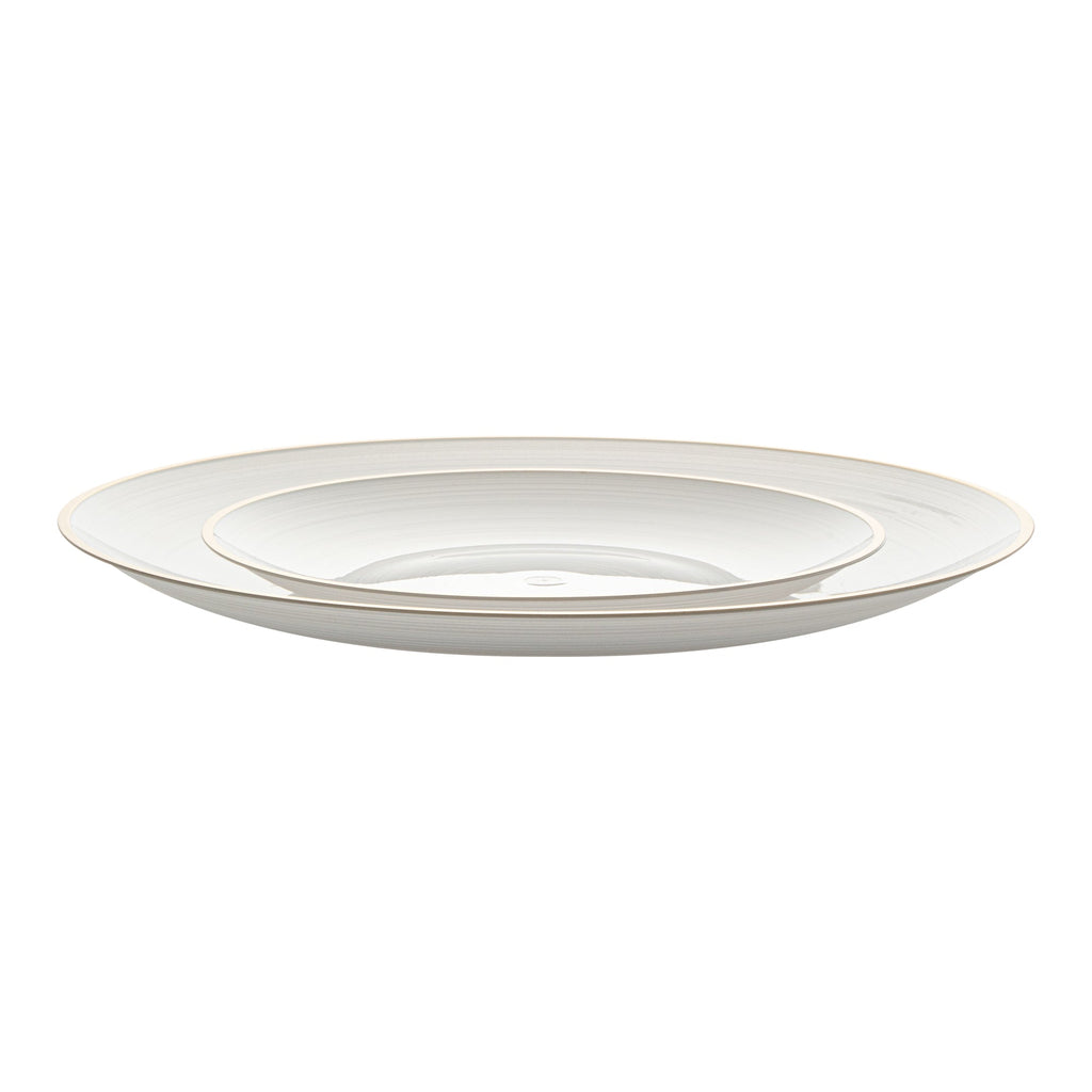 Moderna Round White Translucent Plastic Gold-Rimmed Plate Set - Rippled, Includes 7 1/4" and 10" Plates - 200 count box