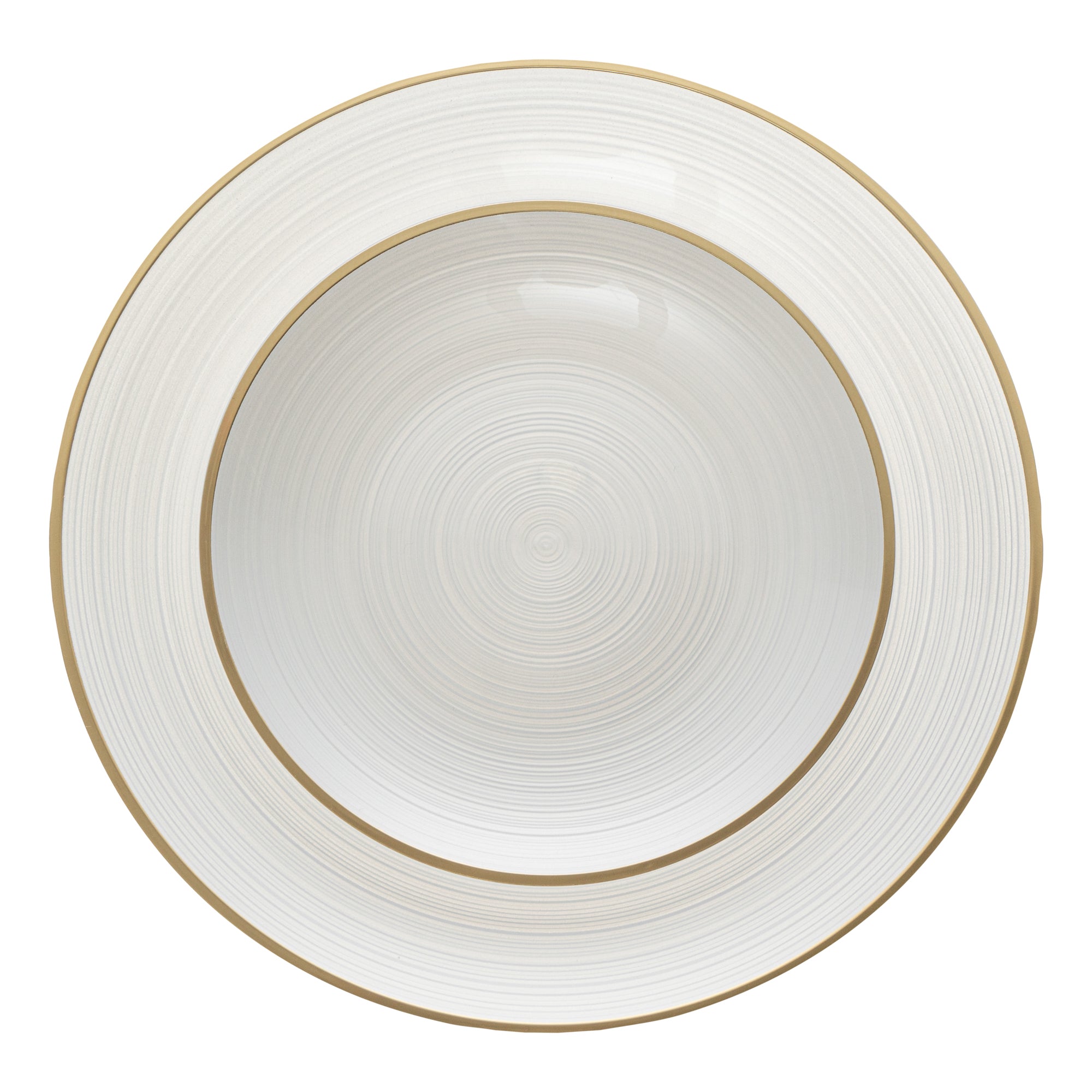 Moderna Round White Translucent Plastic Gold-Rimmed Plate Set - Rippled, Includes 7 1/4" and 10" Plates - 200 count box