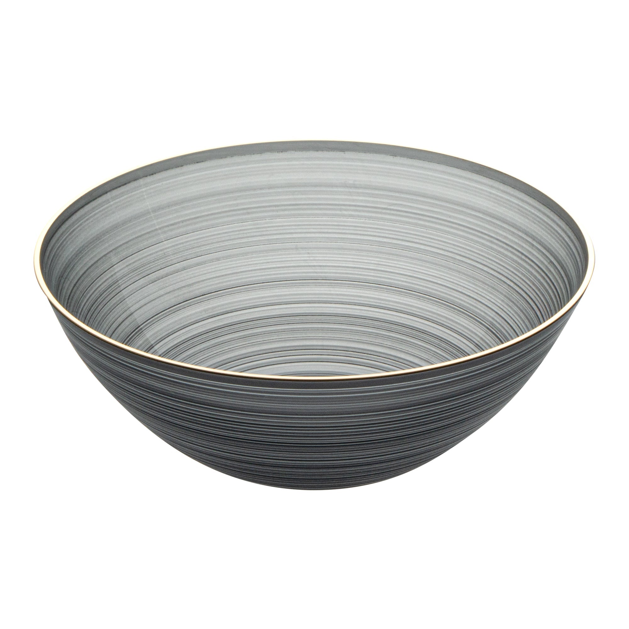Moderna 16 oz Round Black Translucent Plastic Gold-Rimmed Bowl - Rippled - 5 1/2" x 5 1/2" x 2" - 100 count box