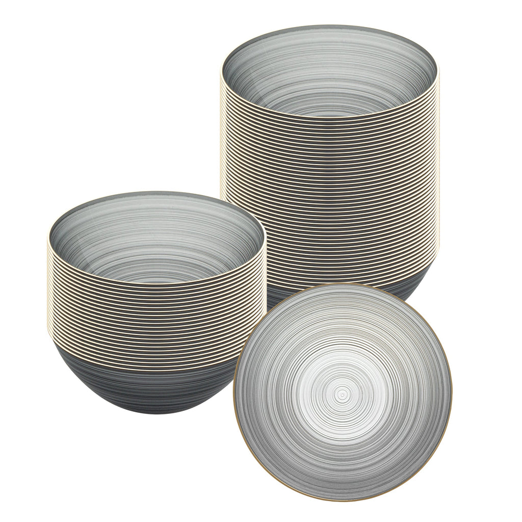 Moderna 16 oz Round Black Translucent Plastic Gold-Rimmed Bowl - Rippled - 5 1/2" x 5 1/2" x 2" - 20 count box