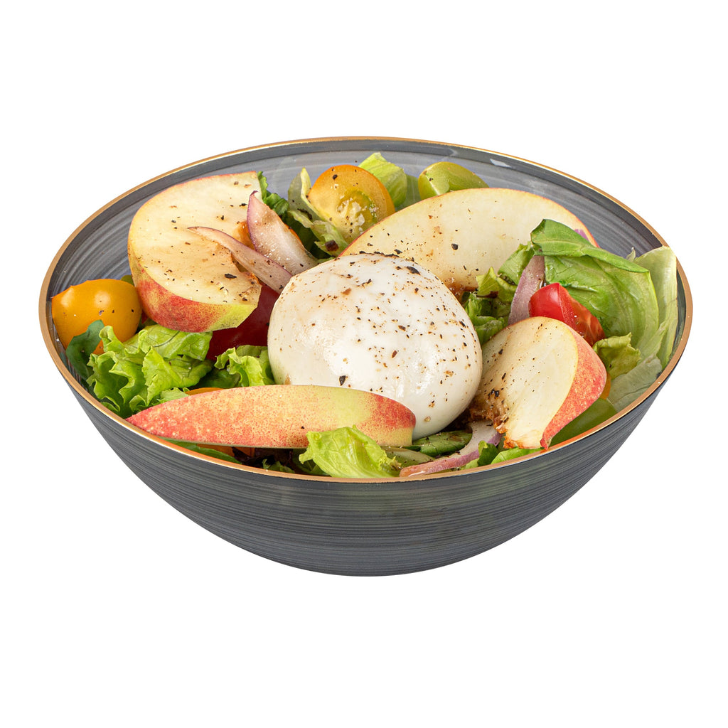 Moderna 16 oz Round Black Translucent Plastic Gold-Rimmed Bowl - Rippled - 5 1/2" x 5 1/2" x 2" - 20 count box