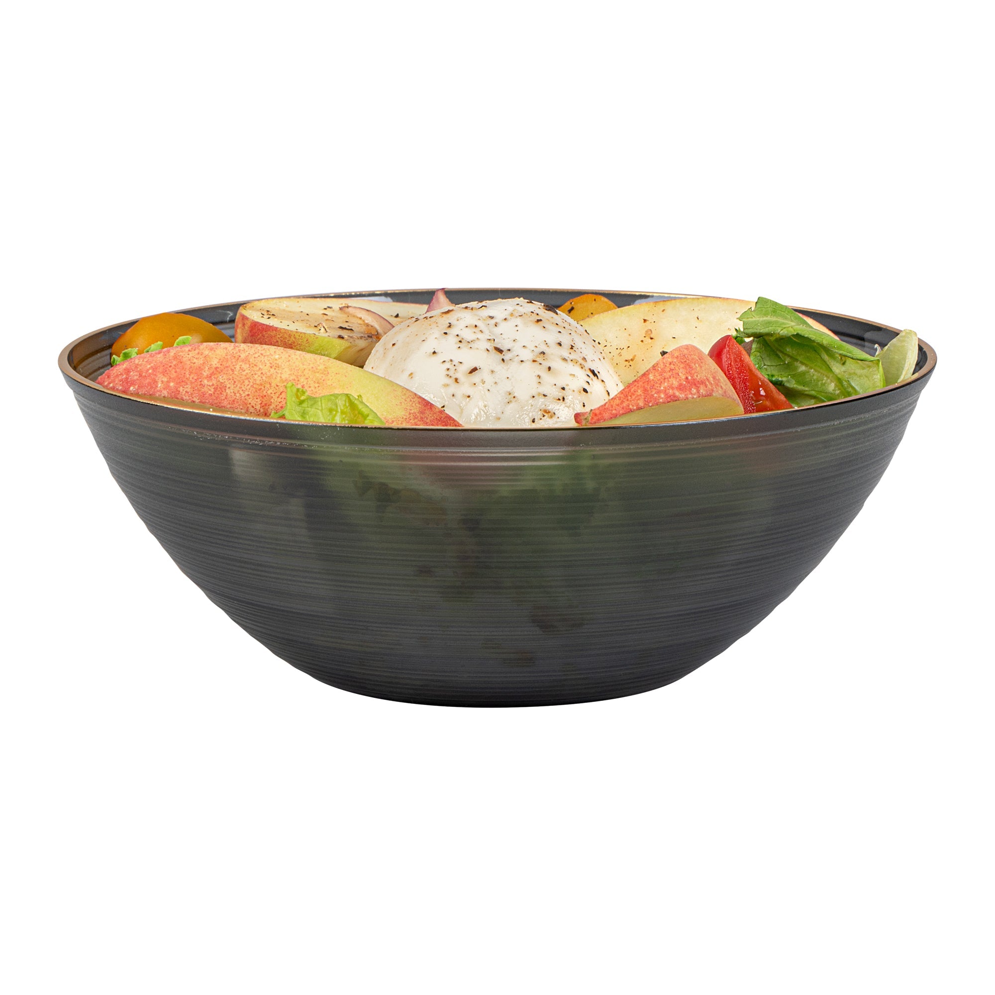 Moderna 16 oz Round Black Translucent Plastic Gold-Rimmed Bowl - Rippled - 5 1/2" x 5 1/2" x 2" - 20 count box