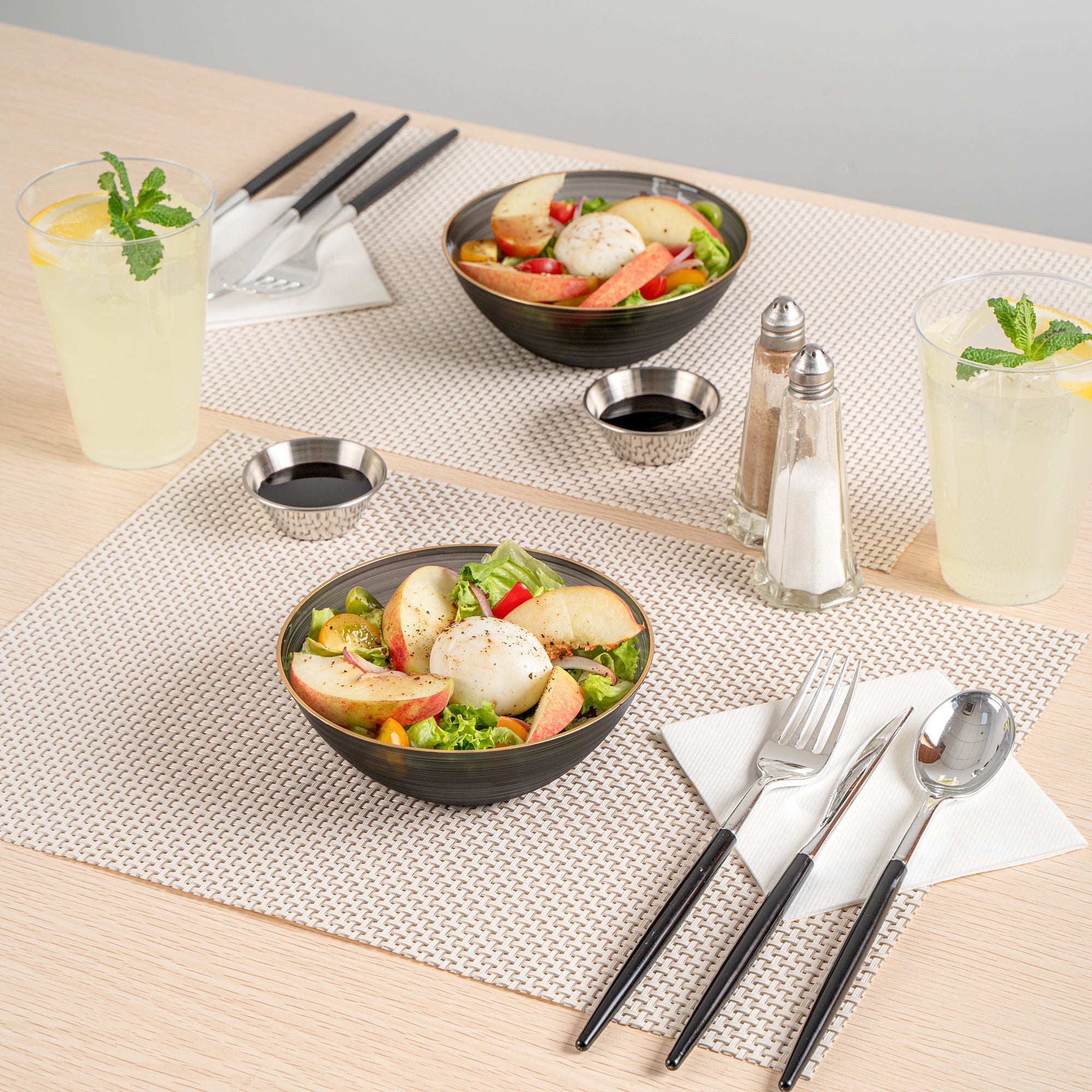 Moderna 16 oz Round Black Translucent Plastic Gold-Rimmed Bowl - Rippled - 5 1/2" x 5 1/2" x 2" - 100 count box