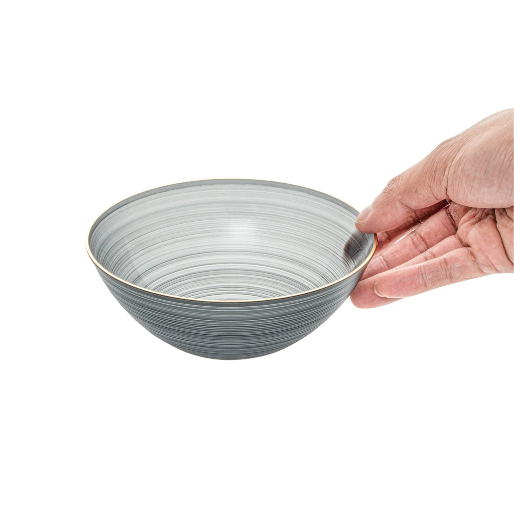 Moderna 16 oz Round Black Translucent Plastic Gold-Rimmed Bowl - Rippled - 5 1/2" x 5 1/2" x 2" - 100 count box