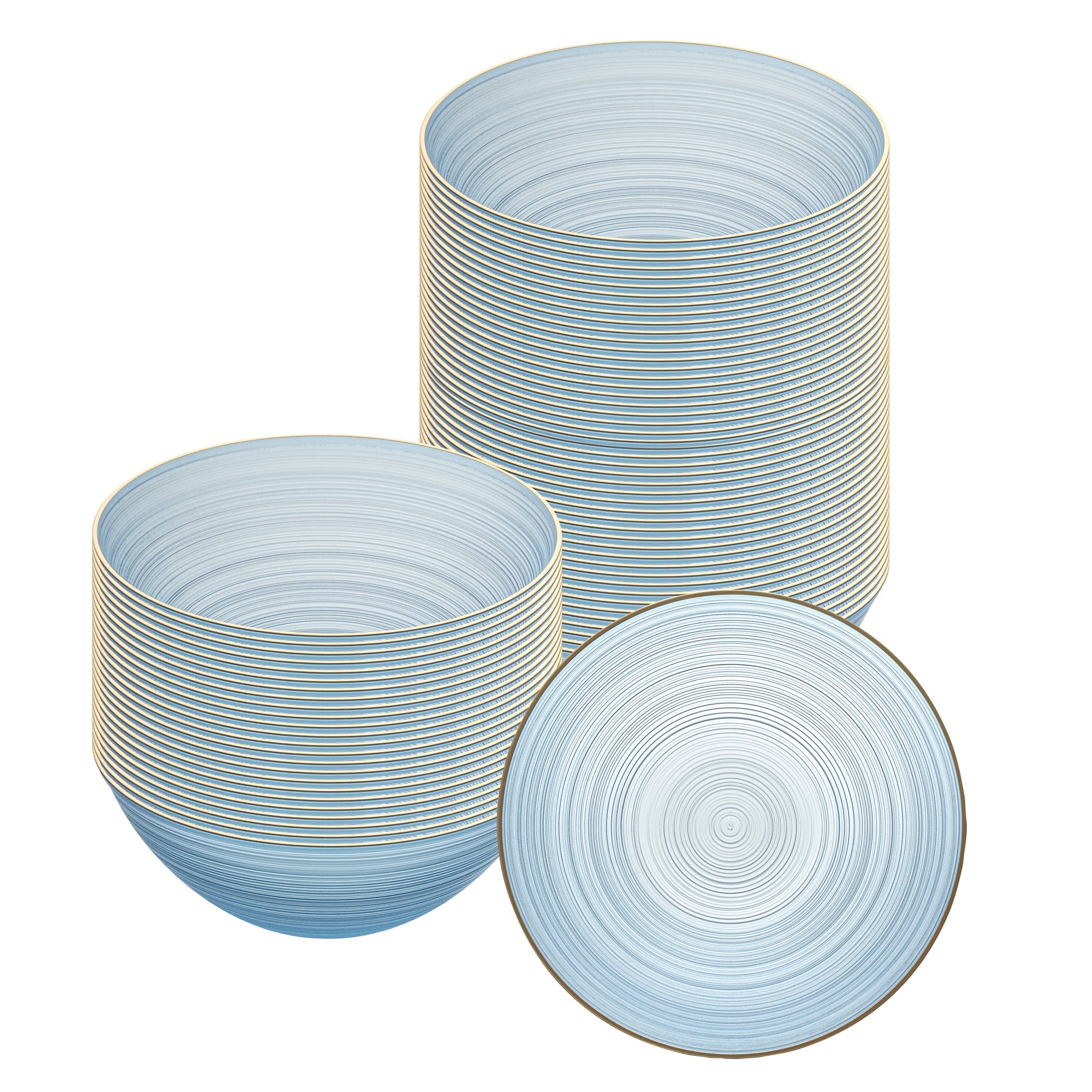 Moderna 16 oz Round Blue Translucent Plastic Gold-Rimmed Bowl - Rippled - 5 1/2" x 5 1/2" x 2" - 100 count box