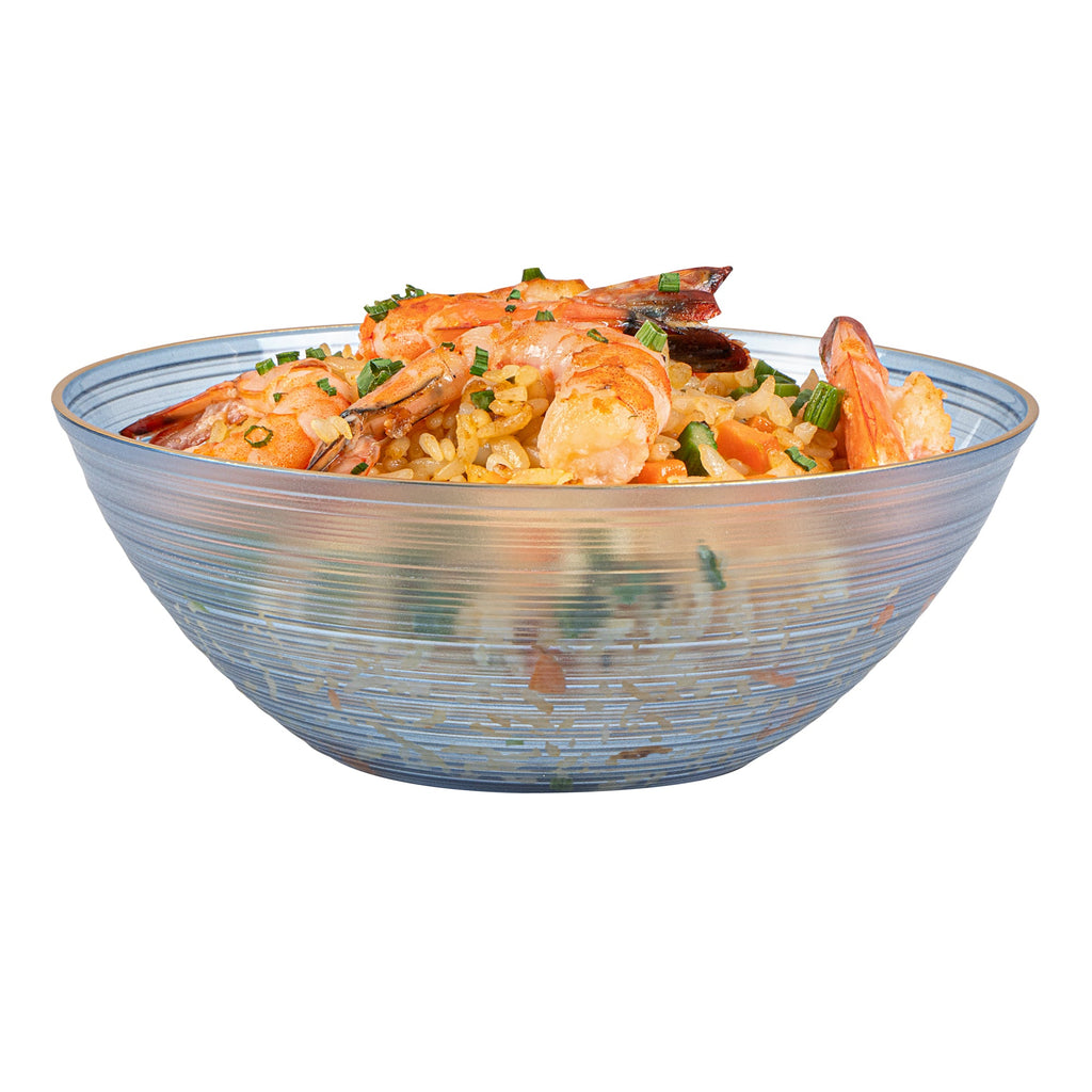 Moderna 16 oz Round Blue Translucent Plastic Gold-Rimmed Bowl - Rippled - 5 1/2" x 5 1/2" x 2" - 20 count box