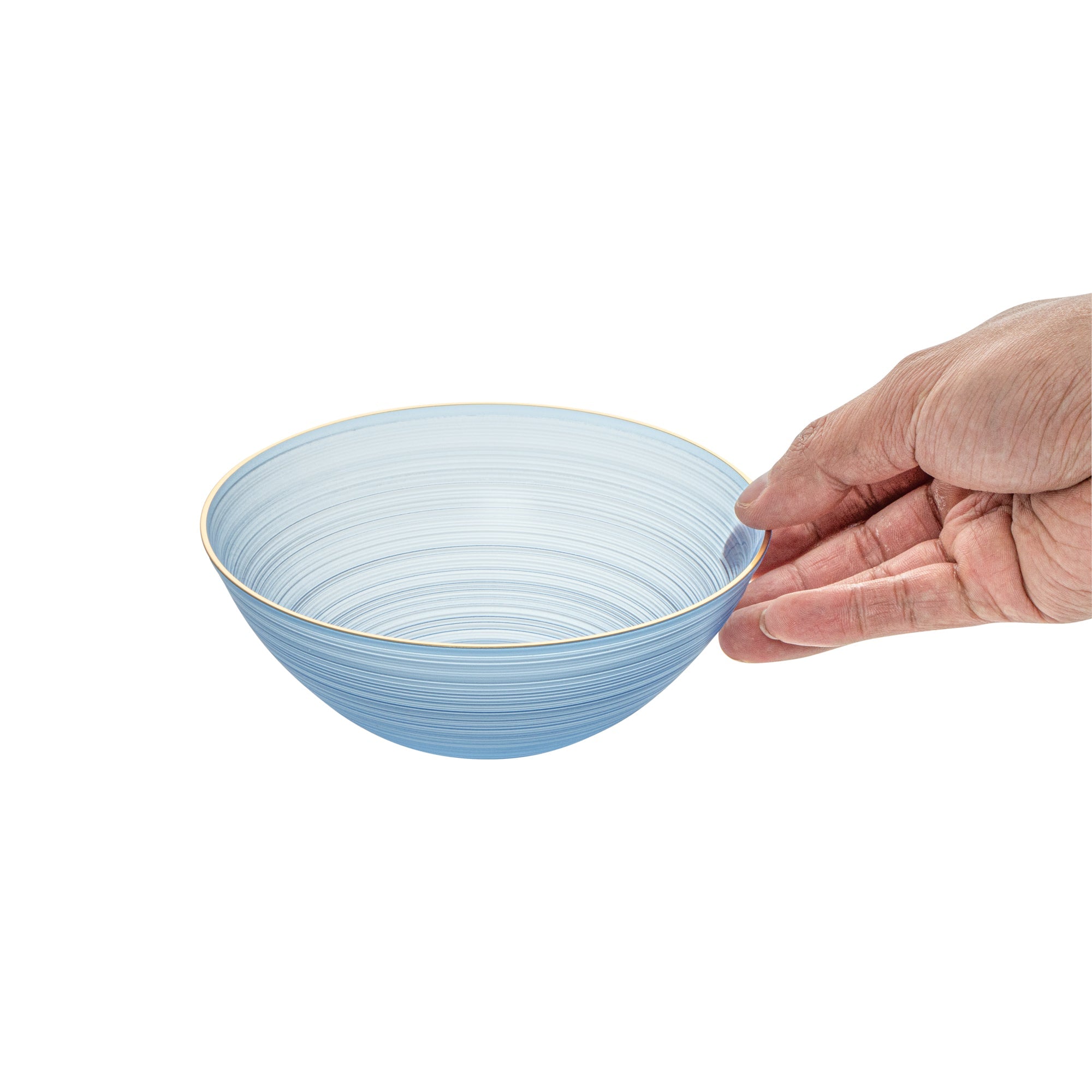 Moderna 16 oz Round Blue Translucent Plastic Gold-Rimmed Bowl - Rippled - 5 1/2" x 5 1/2" x 2" - 100 count box