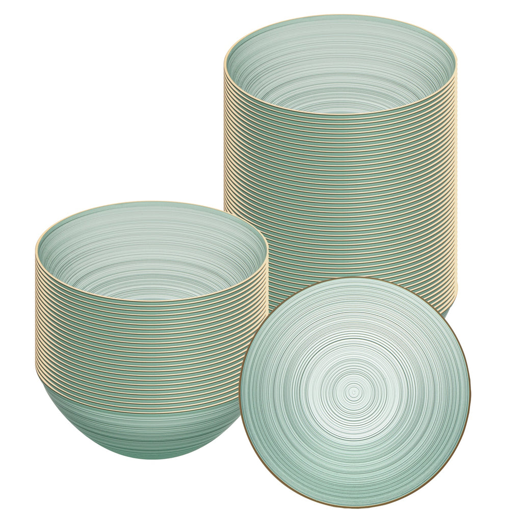 Moderna 16 oz Round Green Translucent Plastic Gold-Rimmed Bowl - Rippled - 5 1/2" x 5 1/2" x 2" - 20 count box