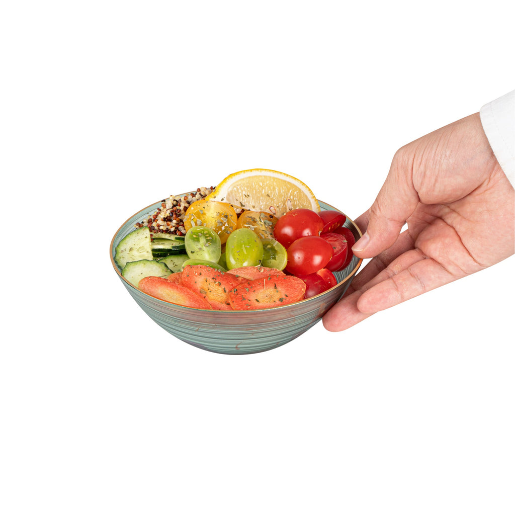 Moderna 16 oz Round Green Translucent Plastic Gold-Rimmed Bowl - Rippled - 5 1/2" x 5 1/2" x 2" - 20 count box