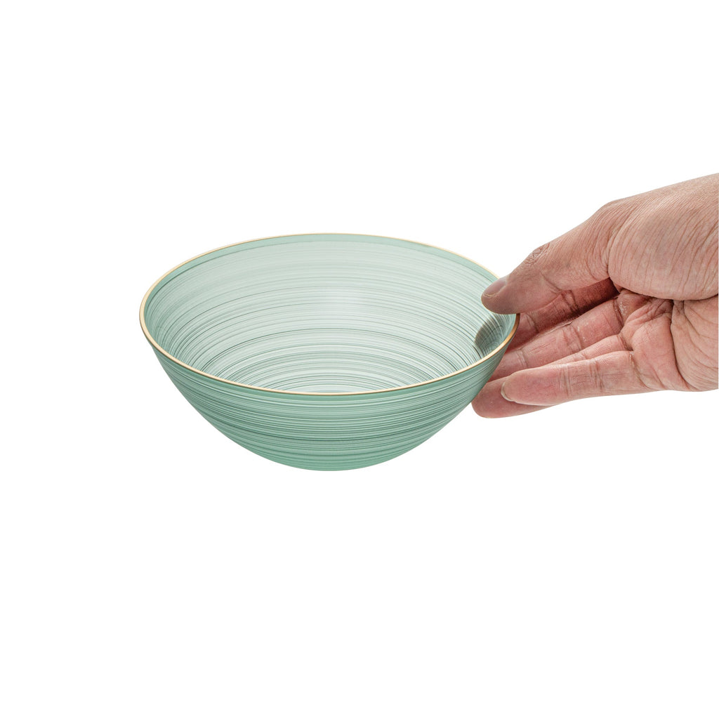 Moderna 16 oz Round Green Translucent Plastic Gold-Rimmed Bowl - Rippled - 5 1/2" x 5 1/2" x 2" - 100 count box