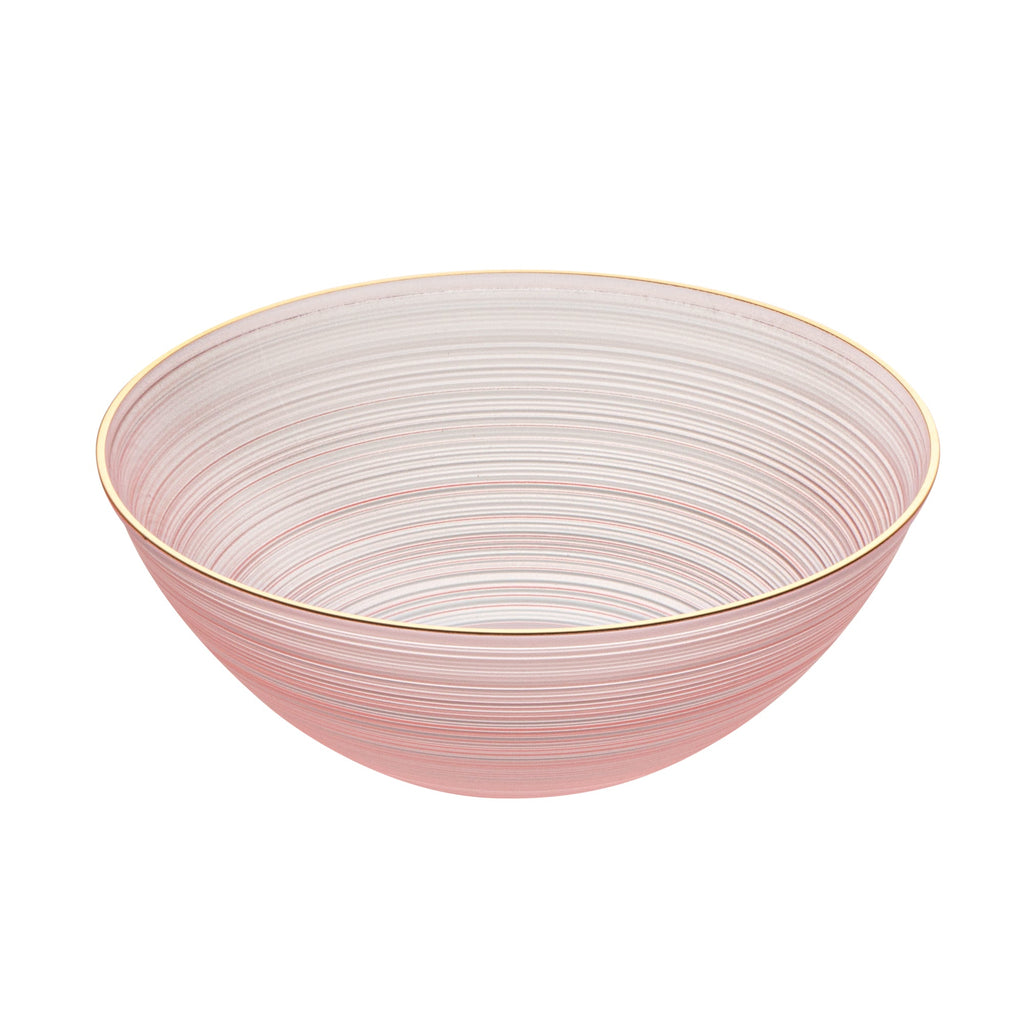 Moderna 16 oz Round Pink Translucent Plastic Gold-Rimmed Bowl - Rippled - 5 1/2" x 5 1/2" x 2" - 100 count box