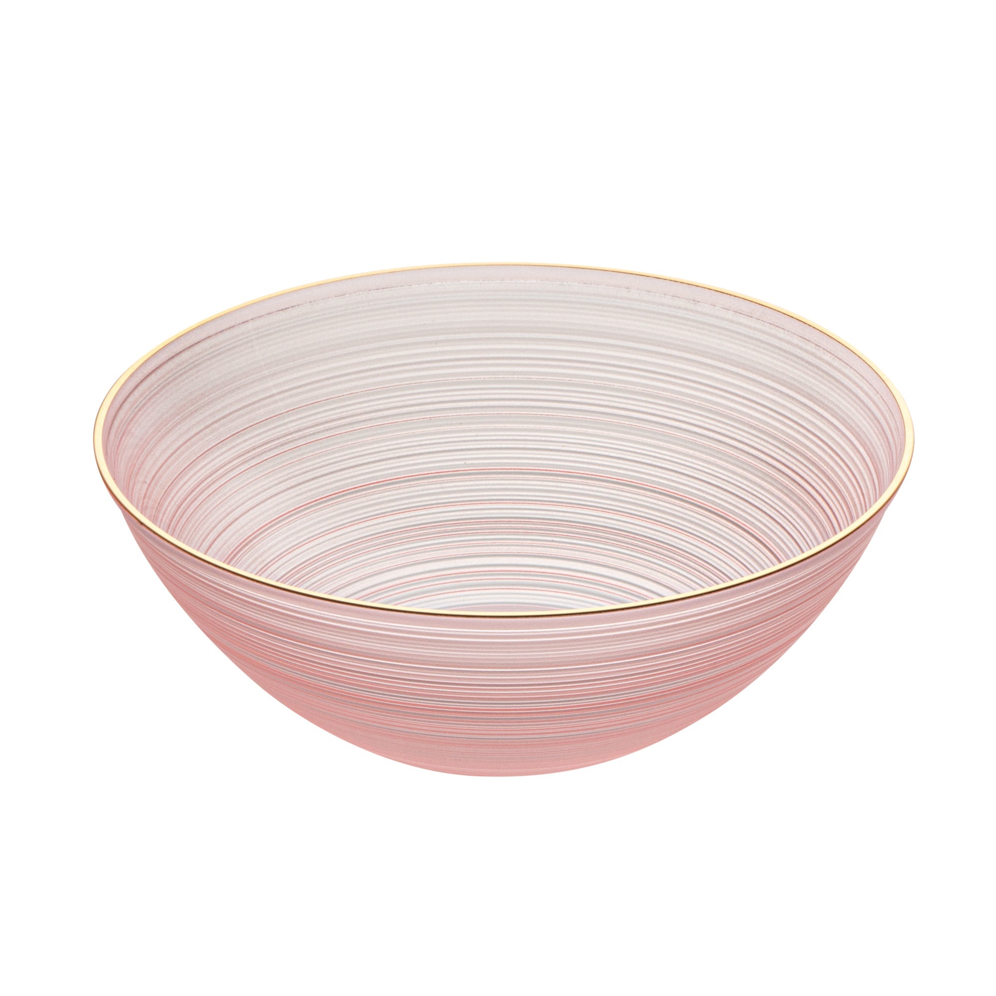 Moderna 16 oz Round Pink Translucent Plastic Gold-Rimmed Bowl - Rippled - 5 1/2" x 5 1/2" x 2" - 100 count box