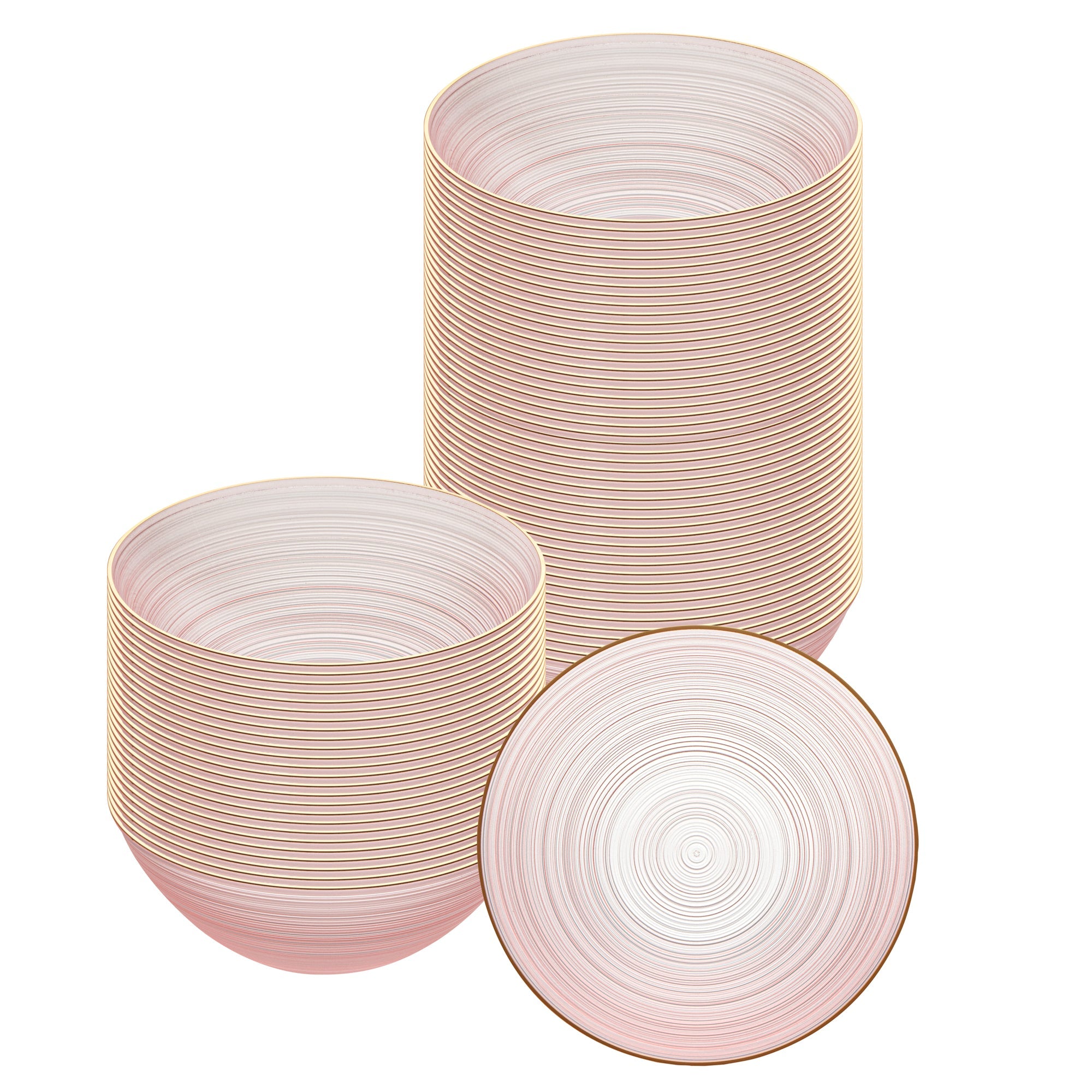 Moderna 16 oz Round Pink Translucent Plastic Gold-Rimmed Bowl - Rippled - 5 1/2" x 5 1/2" x 2" - 100 count box