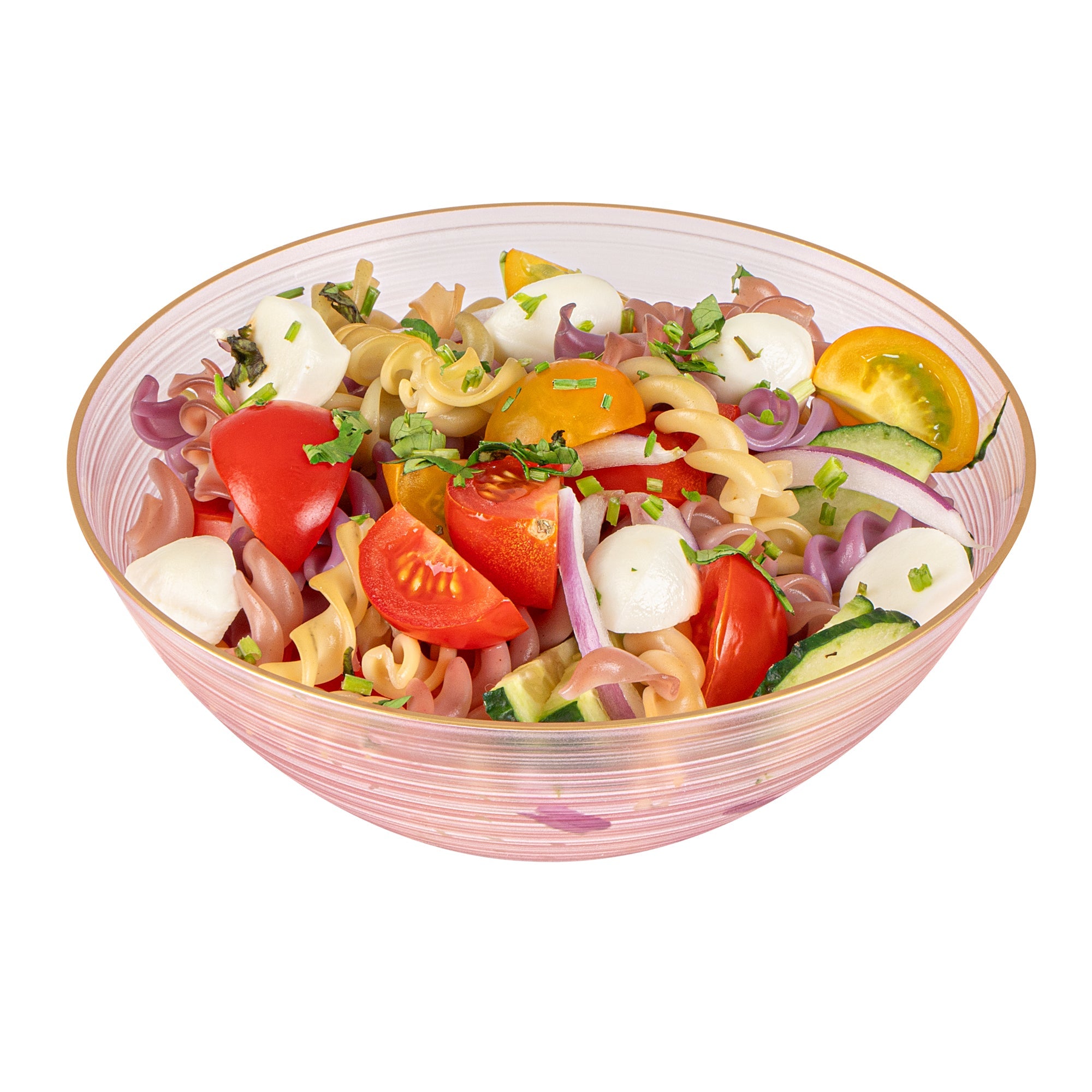 Moderna 16 oz Round Pink Translucent Plastic Gold-Rimmed Bowl - Rippled - 5 1/2" x 5 1/2" x 2" - 20 count box