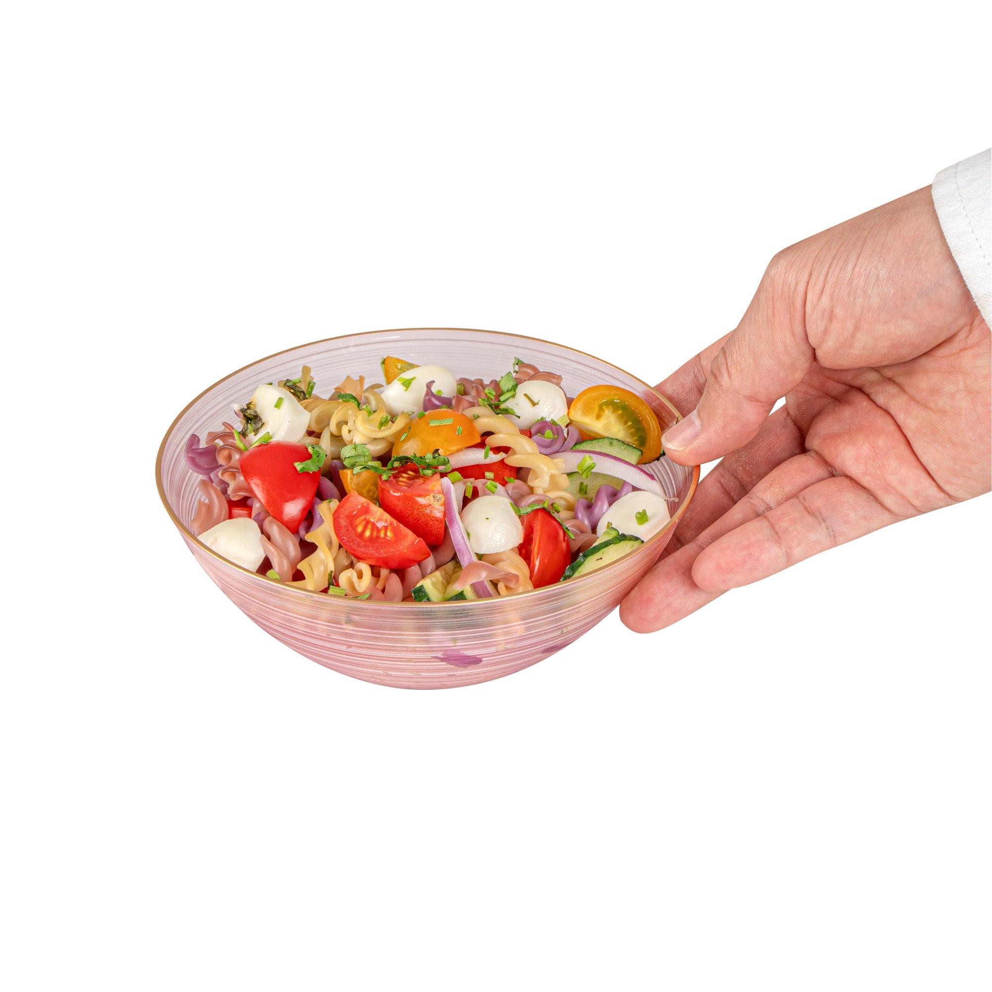 Moderna 16 oz Round Pink Translucent Plastic Gold-Rimmed Bowl - Rippled - 5 1/2" x 5 1/2" x 2" - 20 count box