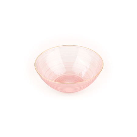 Moderna 16 oz Round Pink Translucent Plastic Gold-Rimmed Bowl - Rippled - 5 1/2" x 5 1/2" x 2" - 20 count box