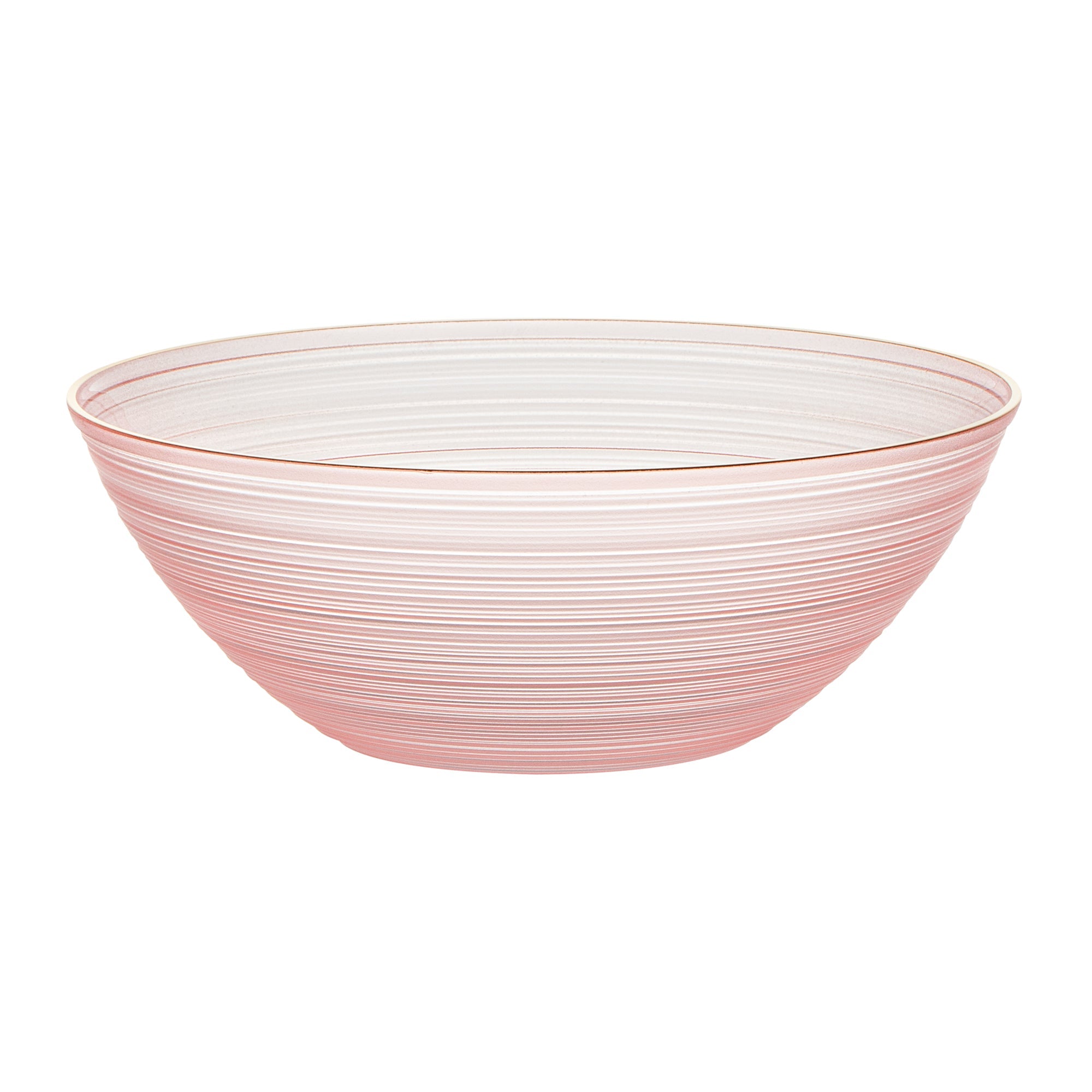 Moderna 16 oz Round Pink Translucent Plastic Gold-Rimmed Bowl - Rippled - 5 1/2" x 5 1/2" x 2" - 20 count box