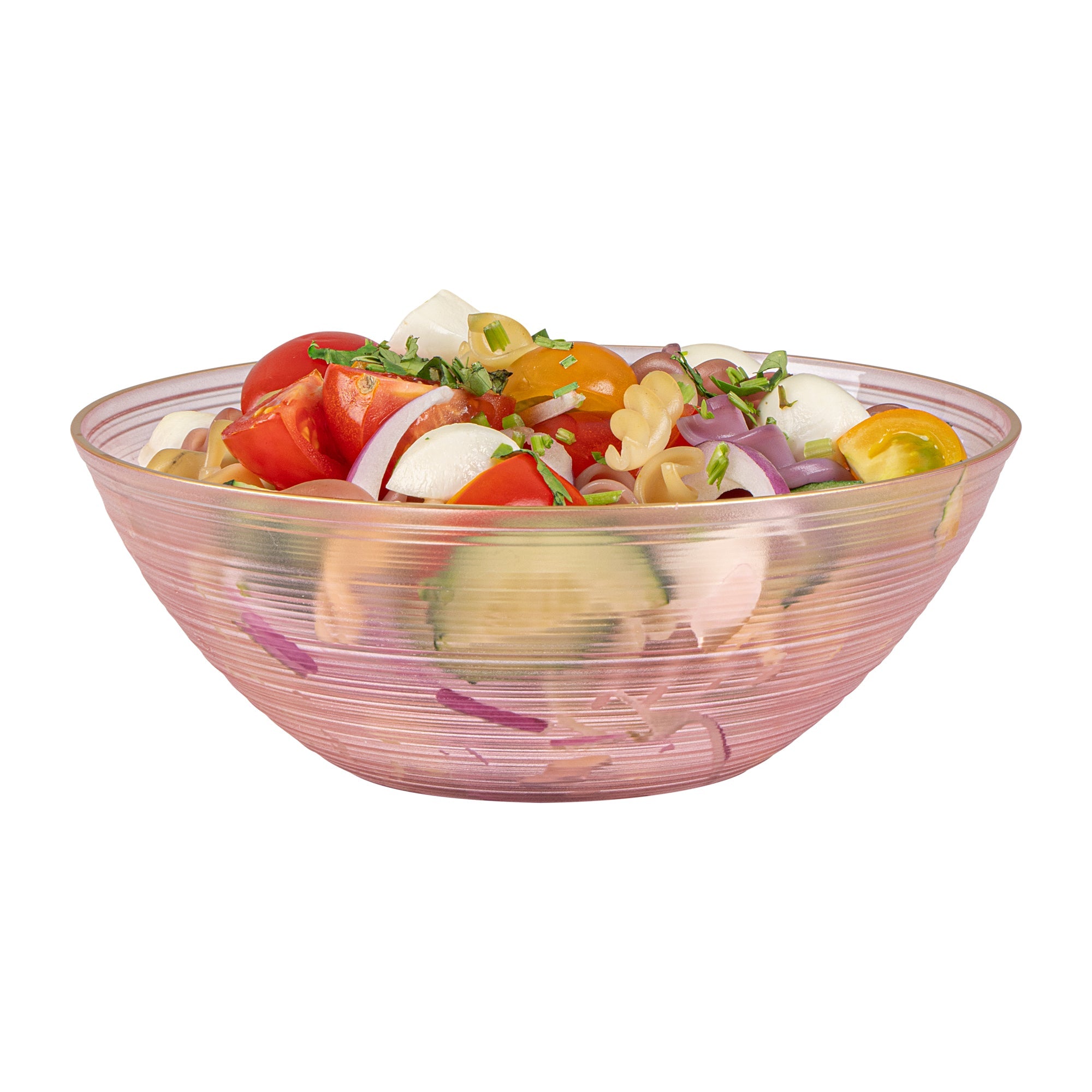Moderna 16 oz Round Pink Translucent Plastic Gold-Rimmed Bowl - Rippled - 5 1/2" x 5 1/2" x 2" - 100 count box