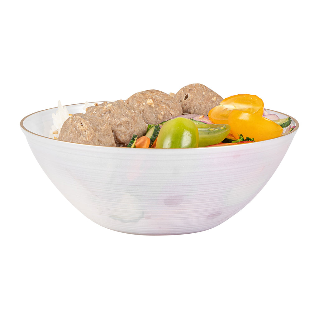 Moderna 16 oz Round White Translucent Plastic Gold-Rimmed Bowl - Rippled - 5 1/2" x 5 1/2" x 2" - 20 count box