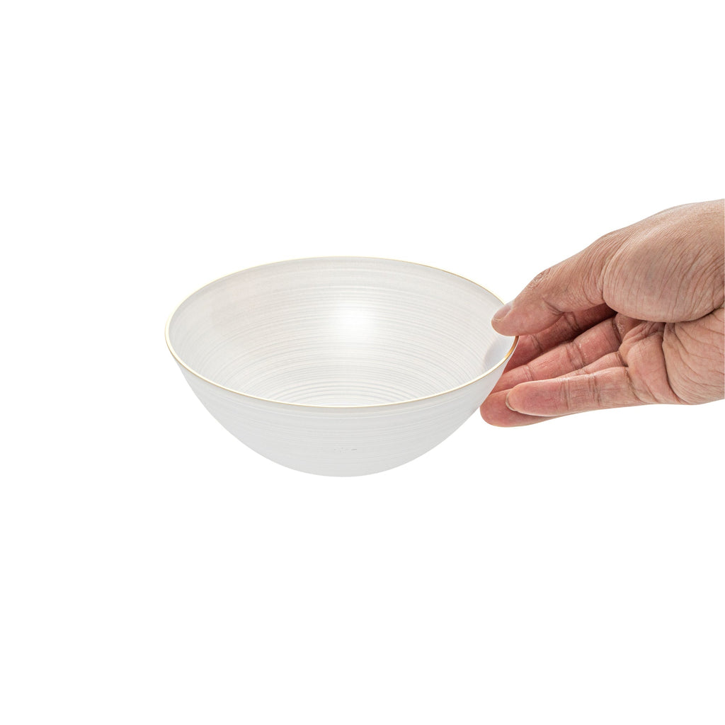 Moderna 16 oz Round White Translucent Plastic Gold-Rimmed Bowl - Rippled - 5 1/2" x 5 1/2" x 2" - 100 count box