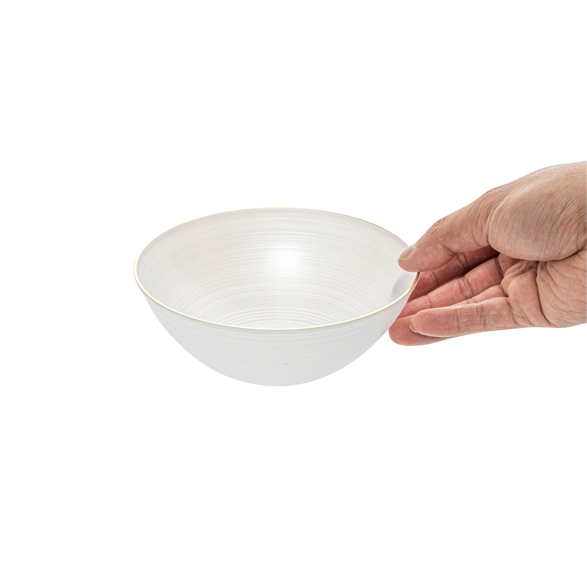Moderna 16 oz Round White Translucent Plastic Gold-Rimmed Bowl - Rippled - 5 1/2" x 5 1/2" x 2" - 100 count box