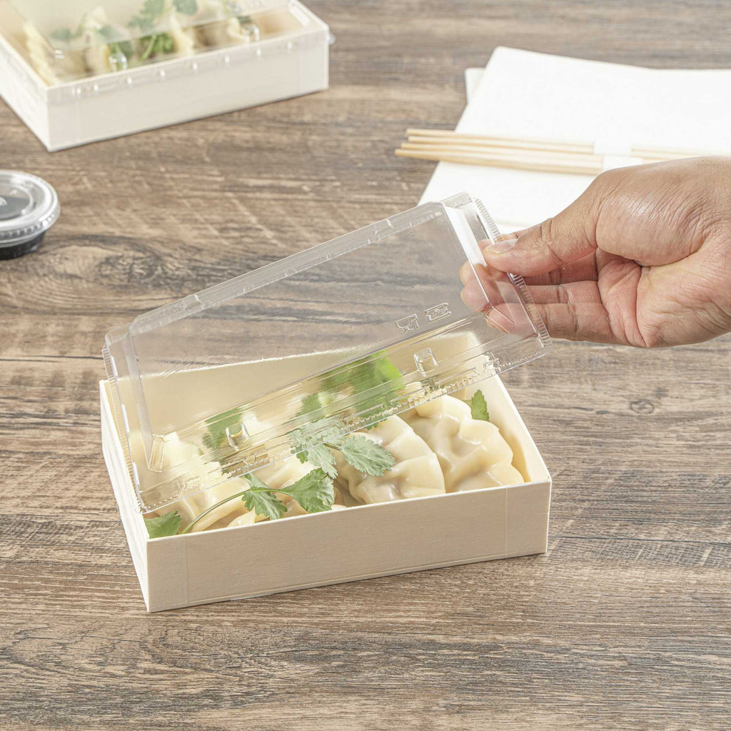 Taipei Rectangle Clear Plastic Lid - Fits 25 oz Bento Box - 10 count box