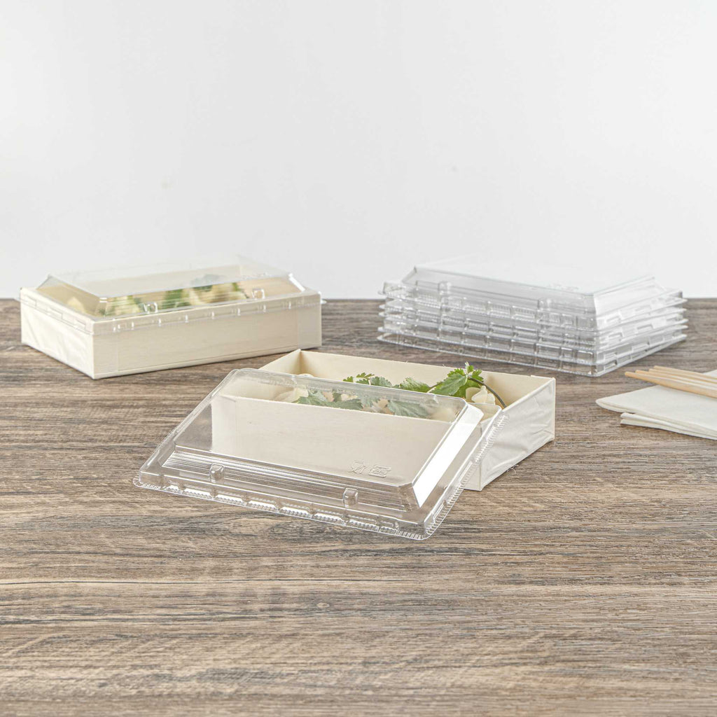 Taipei Rectangle Clear Plastic Lid - Fits 25 oz Bento Box - 10 count box