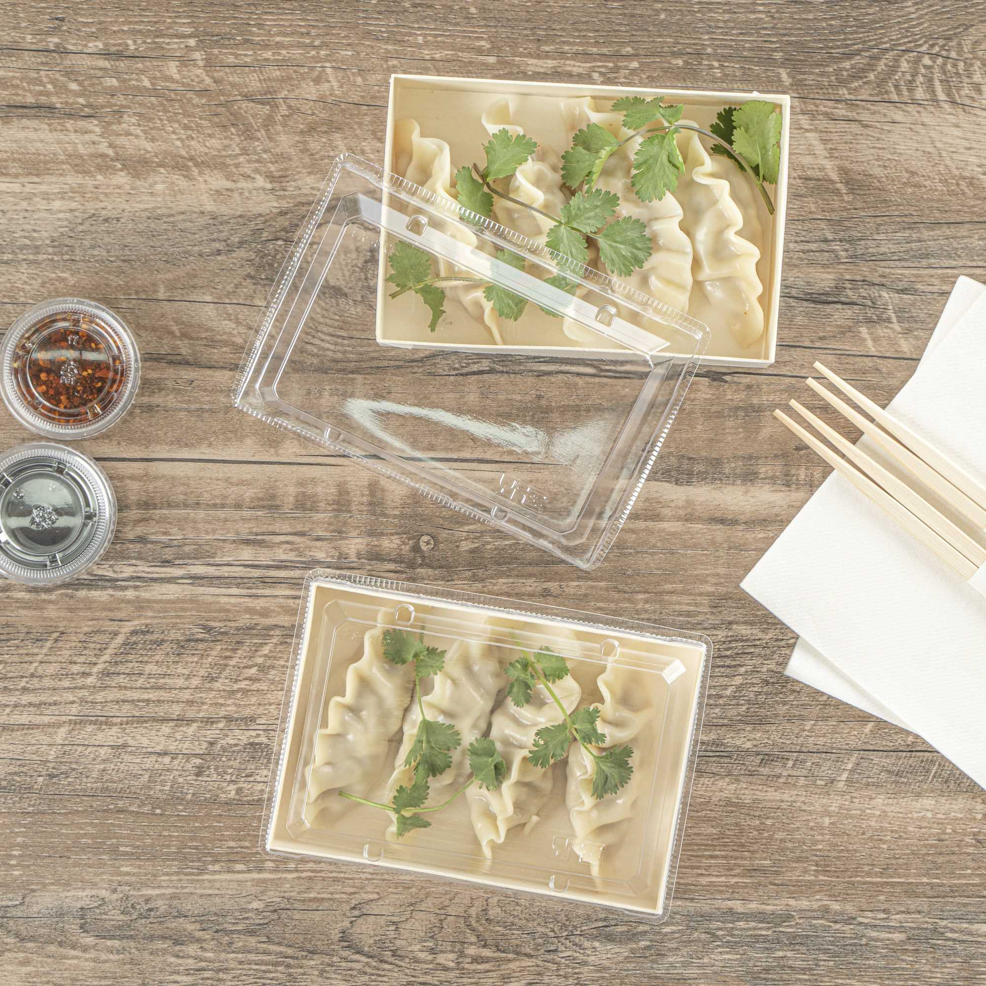 Taipei Rectangle Clear Plastic Lid - Fits 25 oz Bento Box - 10 count box
