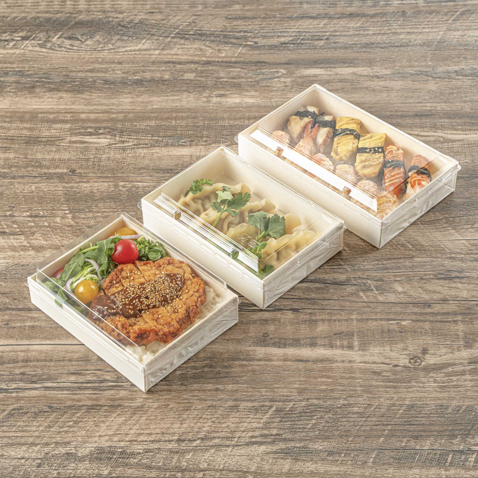 Taipei Rectangle Clear Plastic Lid - Fits 25 oz Bento Box - 10 count box