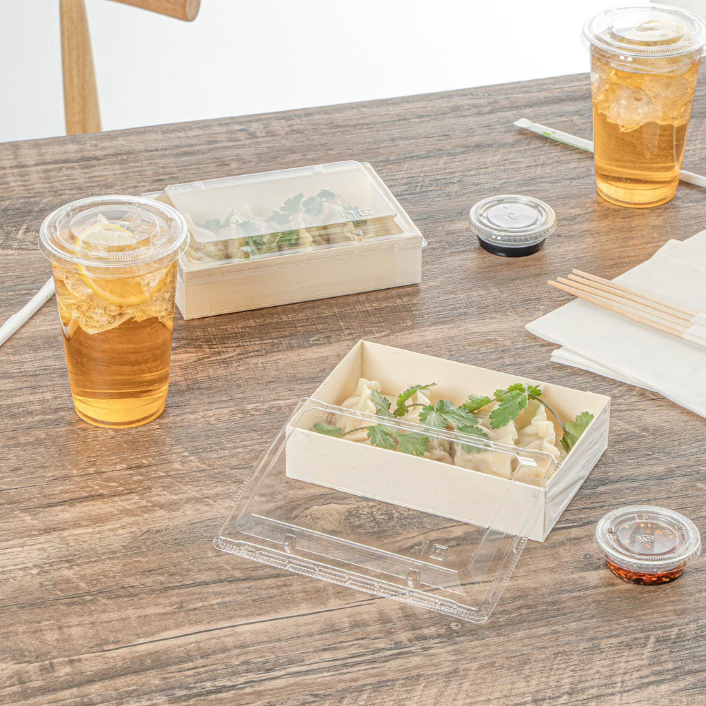 Taipei Rectangle Clear Plastic Lid - Fits 25 oz Bento Box - 100 count box