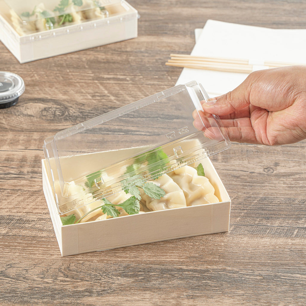 Taipei Rectangle Clear Plastic Lid - Fits 25 oz Bento Box - 100 count box