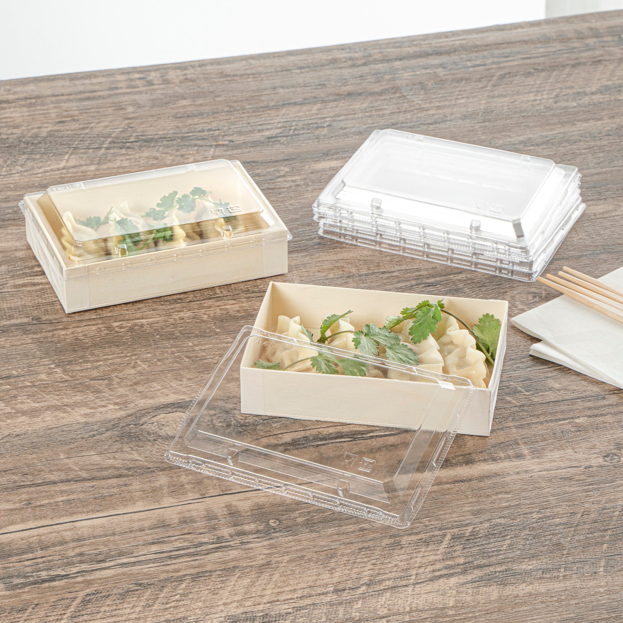 Taipei Rectangle Clear Plastic Lid - Fits 25 oz Bento Box - 100 count box