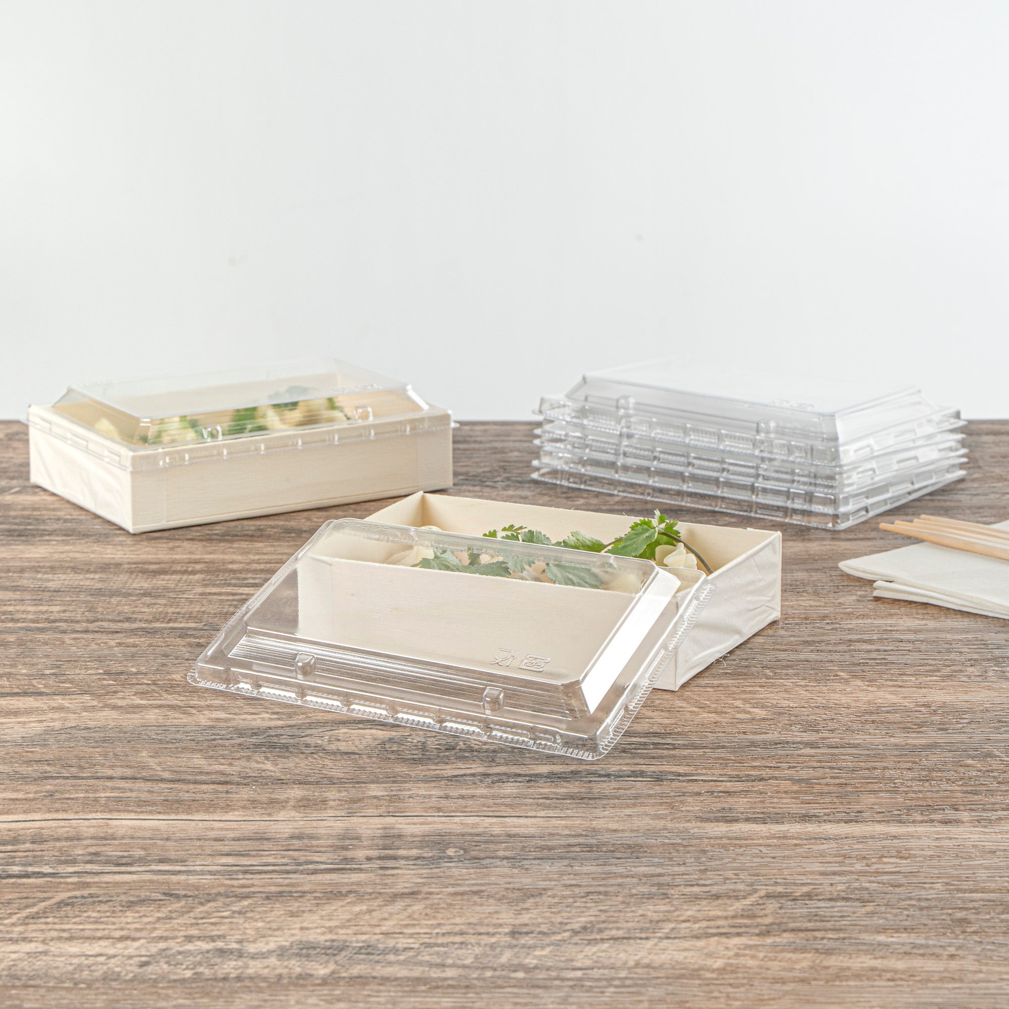 Taipei Rectangle Clear Plastic Lid - Fits 25 oz Bento Box - 100 count box