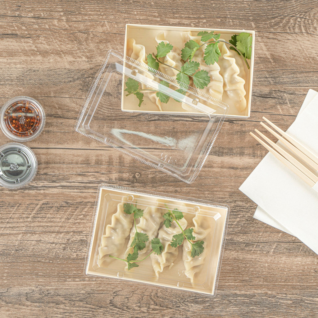 Taipei Rectangle Clear Plastic Lid - Fits 25 oz Bento Box - 100 count box