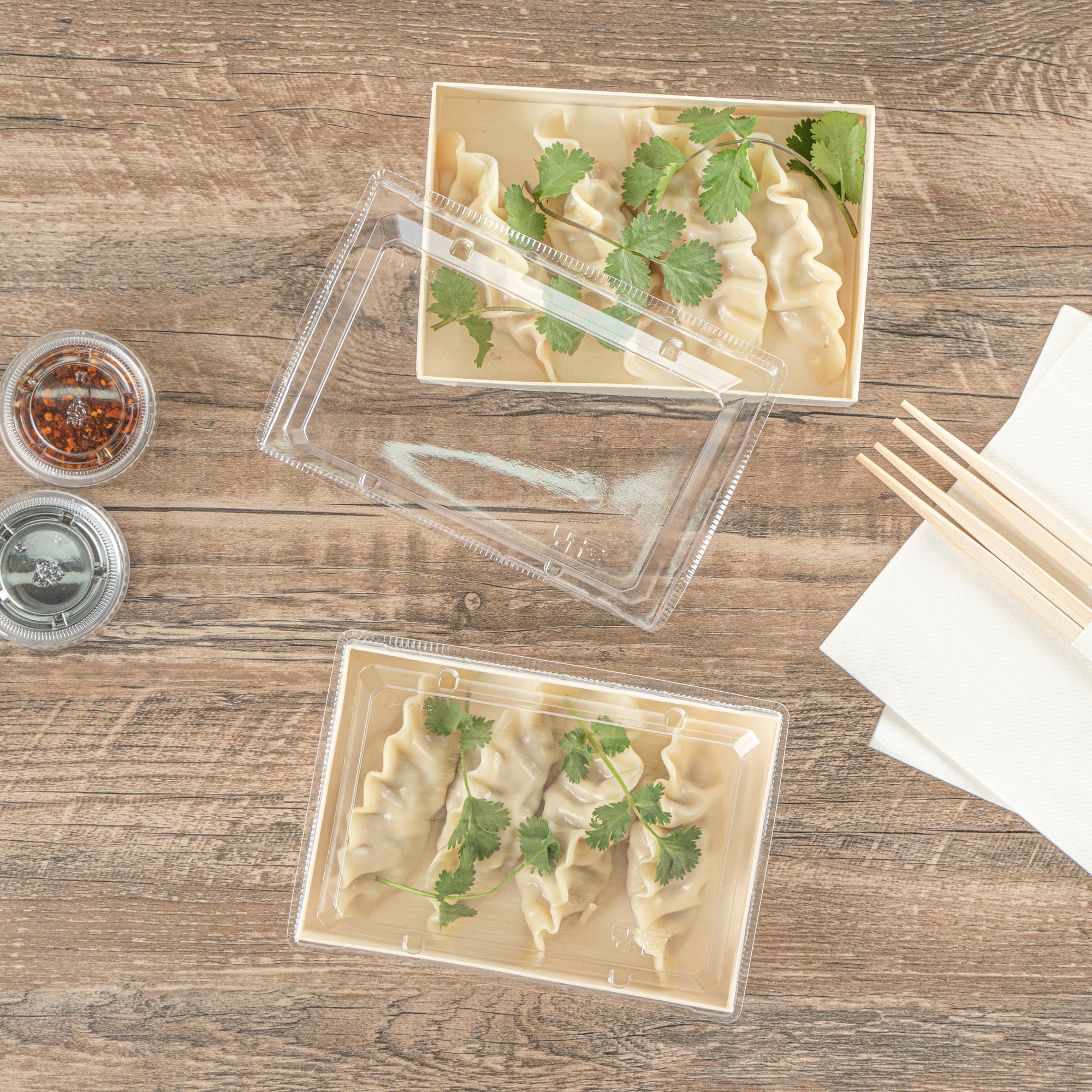 Taipei Rectangle Clear Plastic Lid - Fits 25 oz Bento Box - 100 count box