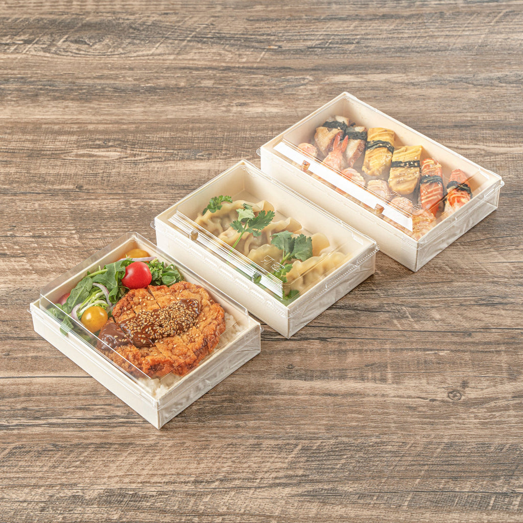 Taipei Rectangle Clear Plastic Lid - Fits 25 oz Bento Box - 100 count box