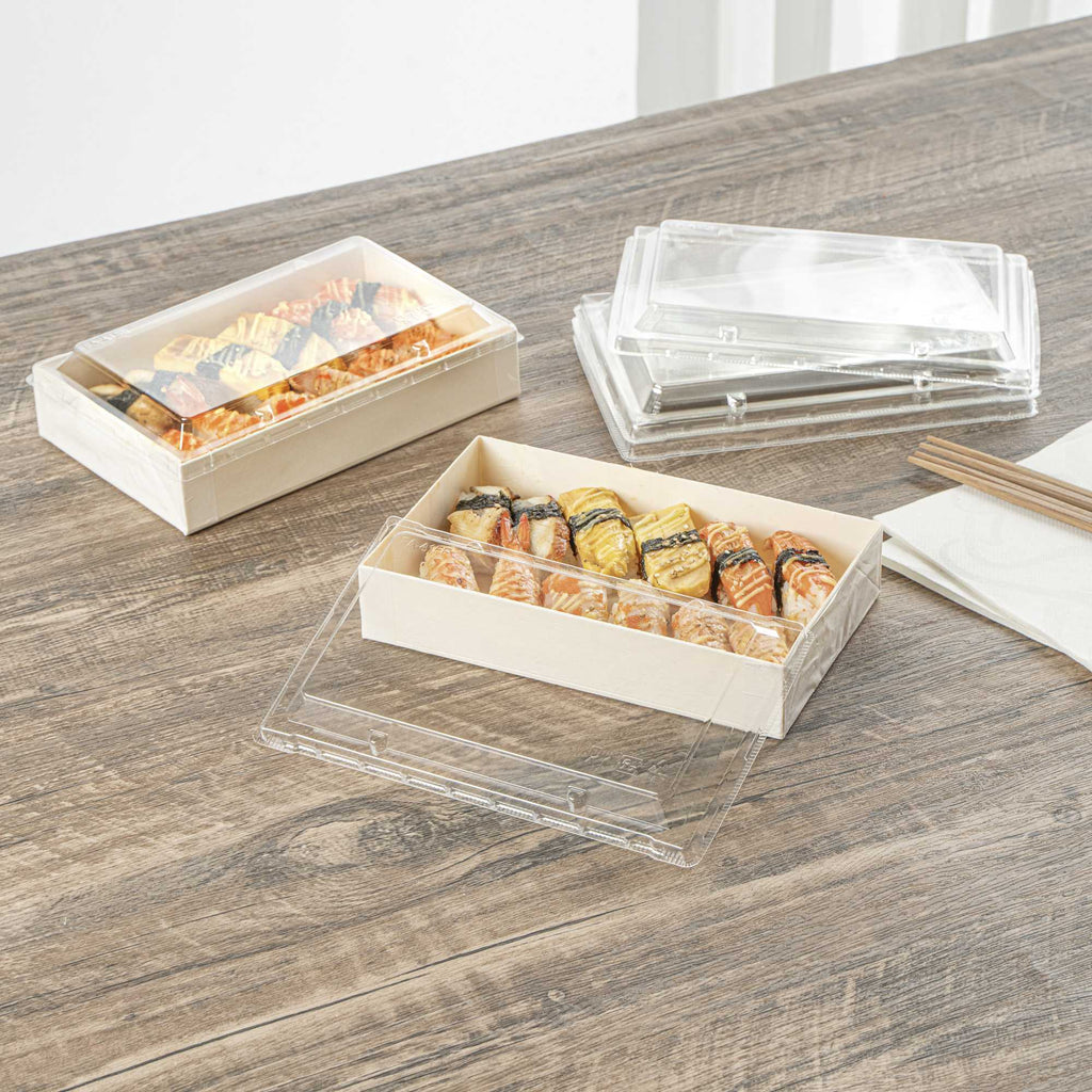 Taipei Rectangle Clear Plastic Lid - Fits 31 oz Bento Box - 10 count box