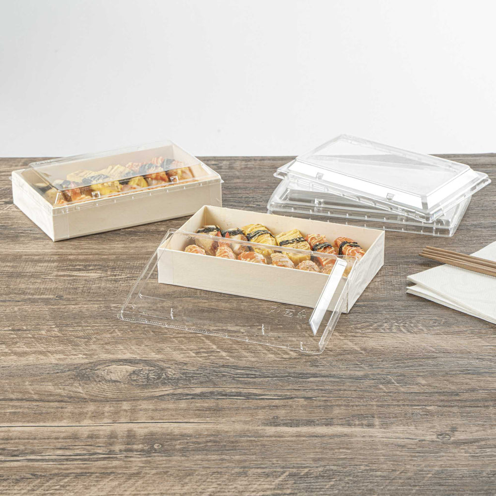 Taipei Rectangle Clear Plastic Lid - Fits 31 oz Bento Box - 10 count box