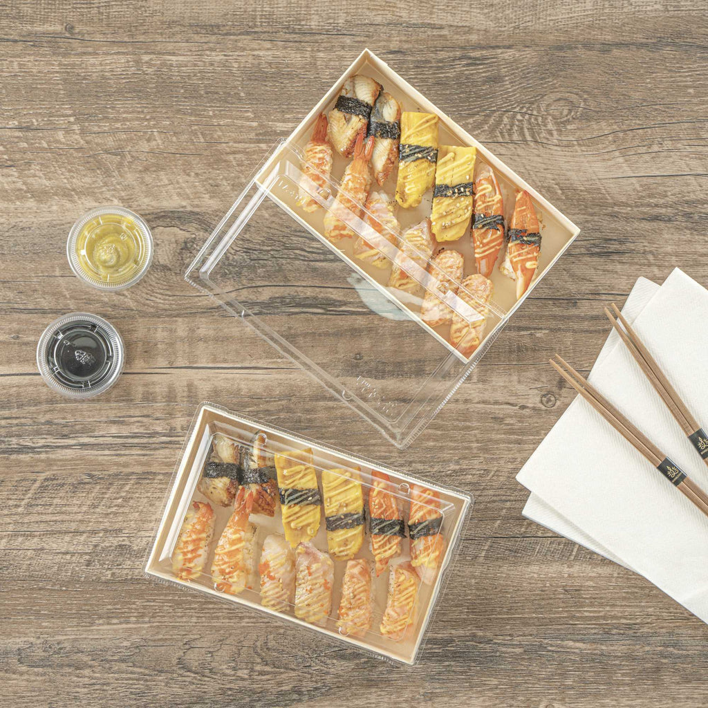 Taipei Rectangle Clear Plastic Lid - Fits 31 oz Bento Box - 10 count box
