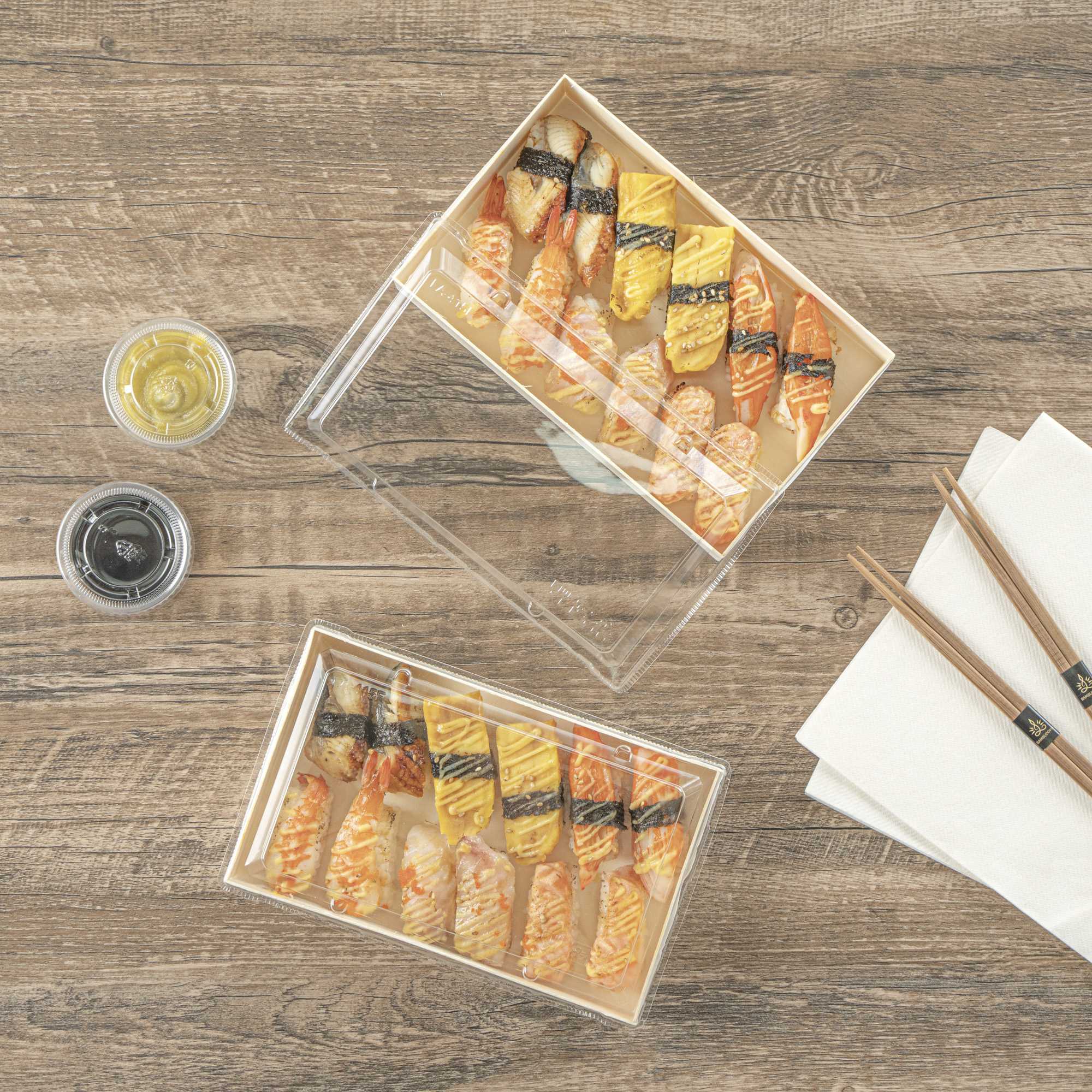 Taipei Rectangle Clear Plastic Lid - Fits 31 oz Bento Box - 10 count box