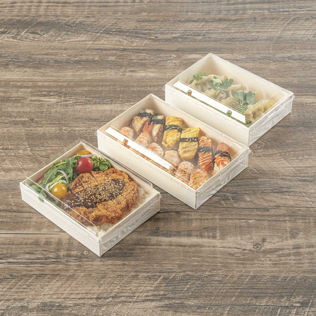 Taipei Rectangle Clear Plastic Lid - Fits 31 oz Bento Box - 10 count box